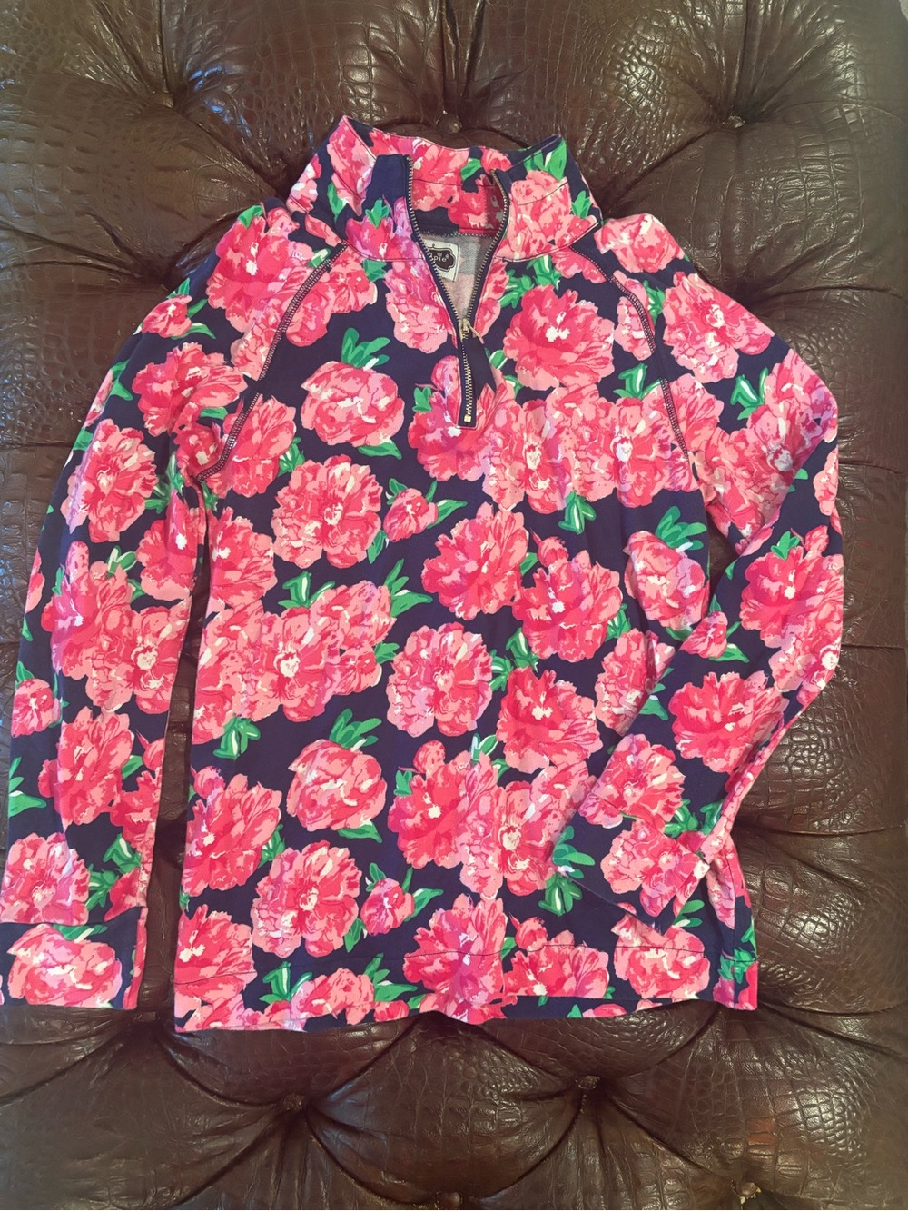 Mud Pie Navy Pullover with Pink Floral Print